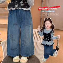 女童牛仔裤春秋装2025新款儿童装裤子休闲直筒裤宽松宝宝阔腿裤潮
