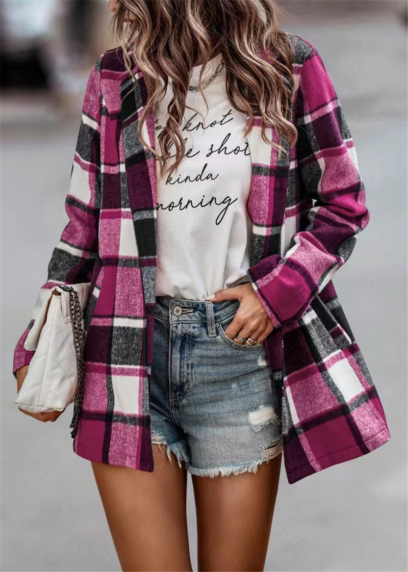 Femmes Style Vintage Plaid Impression Poche Patte Manteau Manteau En Laine display picture 3