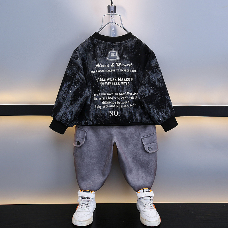 5850 traje de suéter para niños 2025 nuevo estilo estilo occidental ropa de primavera y otoño para bebés, traje de dos piezas de ropa de otoño atractivo para niños