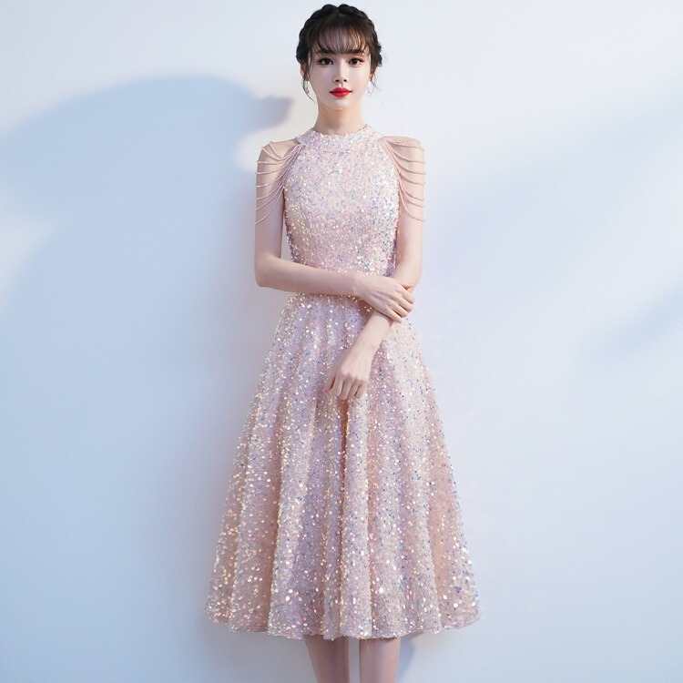 2024 spring new small evening dress host pink engagement dress same style as physical store