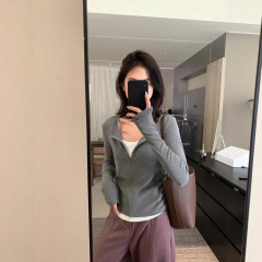 黛嘉雯羊绒高品质加厚显瘦百搭撞色拼接假两件半拉链打底衫长袖女