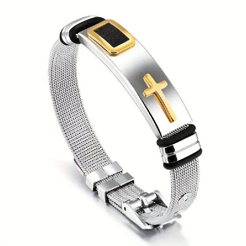 Temu Hot-Selling Cross Stylish Men's Adjustable Bracelet Titanium Steel Electroplating Popular Fashion Bracelet Bracelet Jewelry