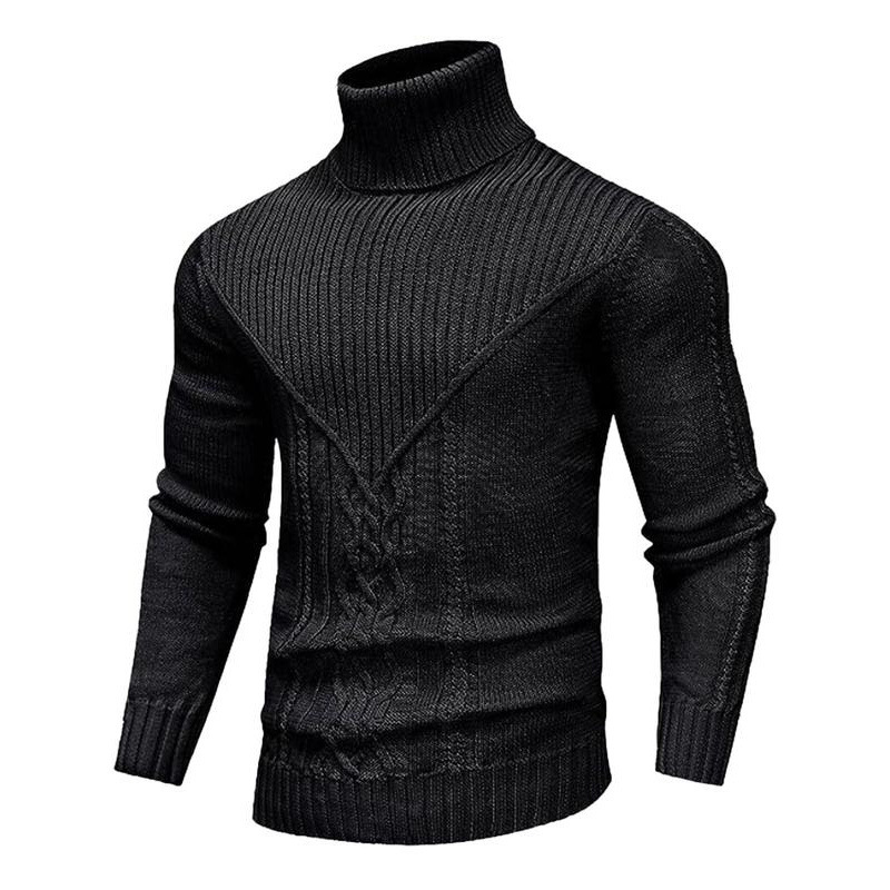 Men's Solid Color Textured Turtleneck Sweater Regular Fit|undefined