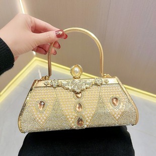 New Cross-border Foreign Trade Gift Bag Celebrity Banquet Bag Handbag silver Bag Women's Rhinestone Pearl Handbag Evening Bag