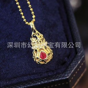 18K Gold Natural High-Quality High-End Jewelry Gemstone Natural Ruby Inlaid Cut Out Gourd Pendant Agent on Behalf of