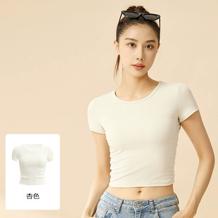 New Stripesd Sports Short-Sleeved T-Shirt for Women, New Breathable Fitness Short-Sleeved Summer Slimming Look Yoga Clothing Tops for Women