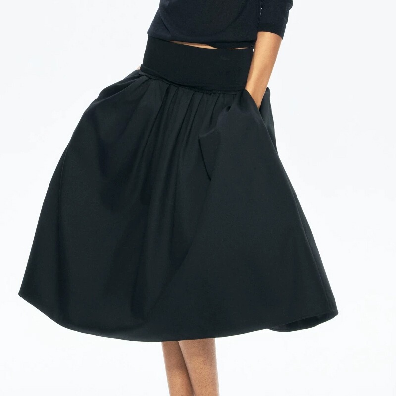 In Stock Rarel Minimalist Style Pleated Loose Slimming Pocketed Mid-Length Lantern Skirt for Women