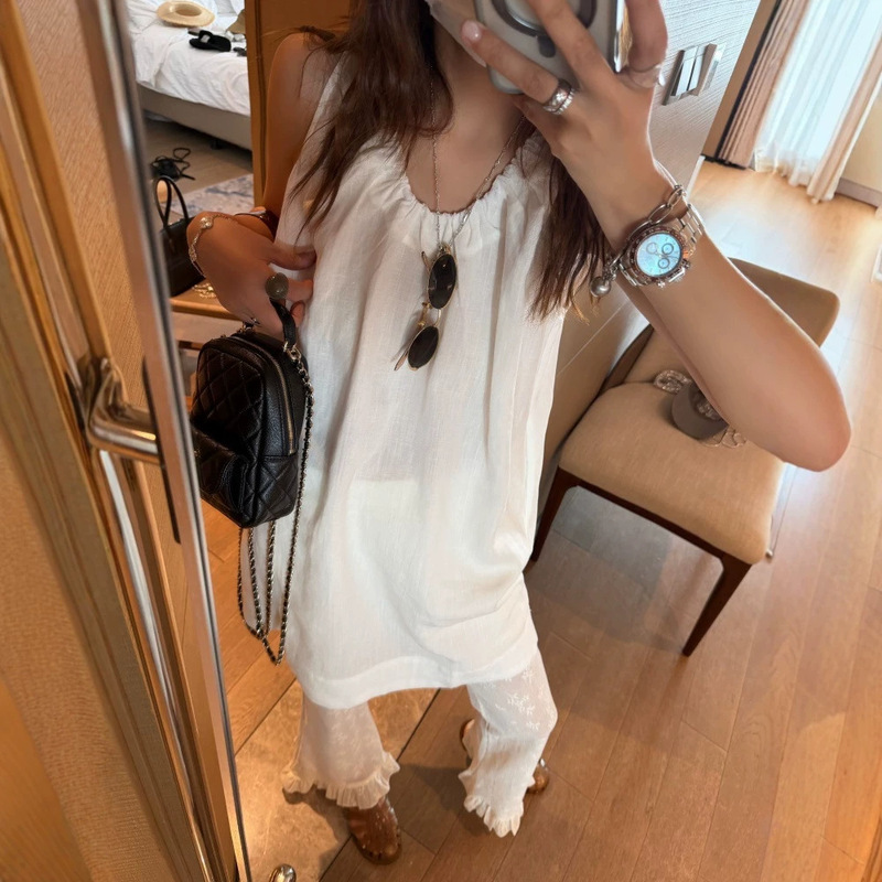 French-Style Light Sweet U-Neck Linen Sleeveless Tank Dress for Women, New Summer Model with Unique and Simple A-Line Design