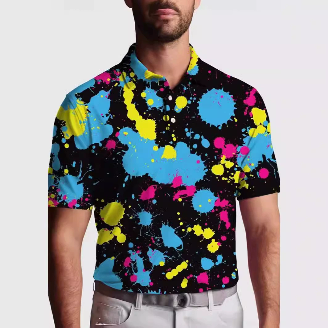 Цветная рубашка-поло для гольфа одежда мужская с короткими рукавами на открытом воздухе Отдых цифровая печать стрейч быстросохнущая