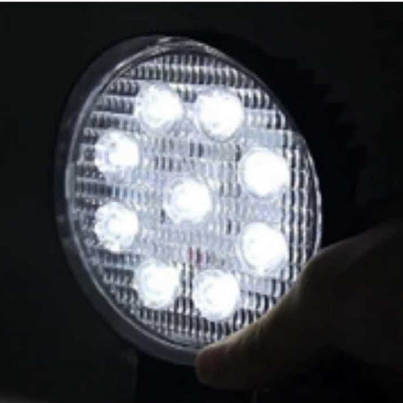 Cross-Border Car Led Spotlight 9 Beads 27W Round Car Front Bumper Light Off-Road Vehicle Work Light Forklift Light Inspection Light