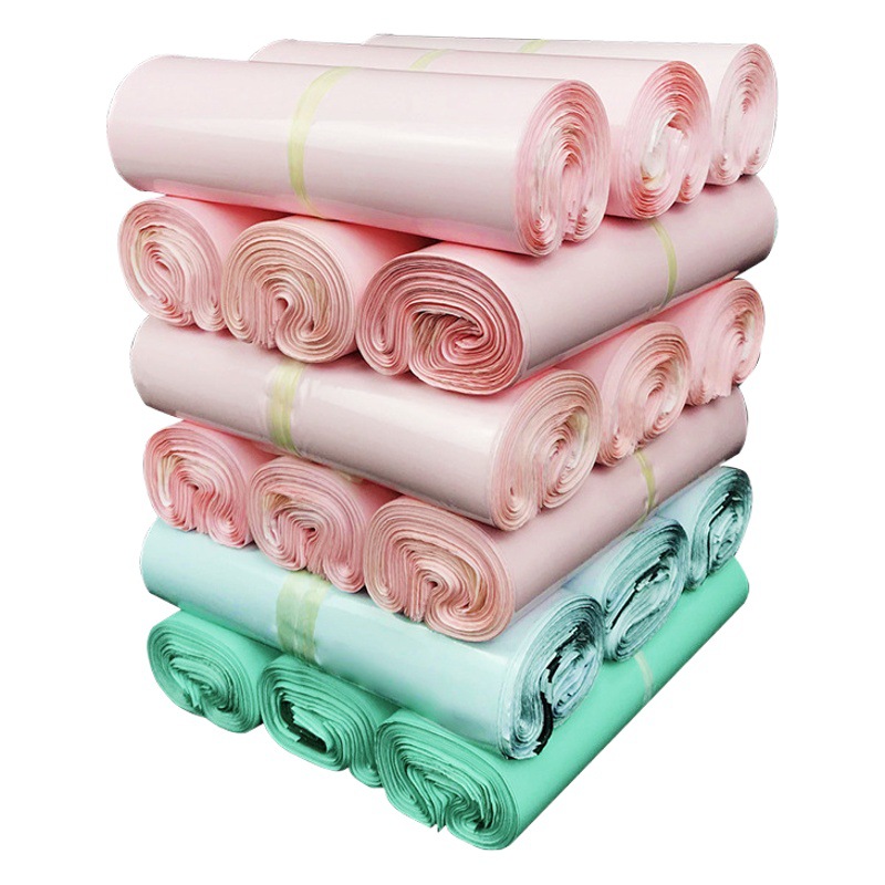 Bolsas de embalaje expresas rosadas, bolsas de destrucción de logística de comercio electrónico, bolsas de entrega verde al por mayor biodegradables
