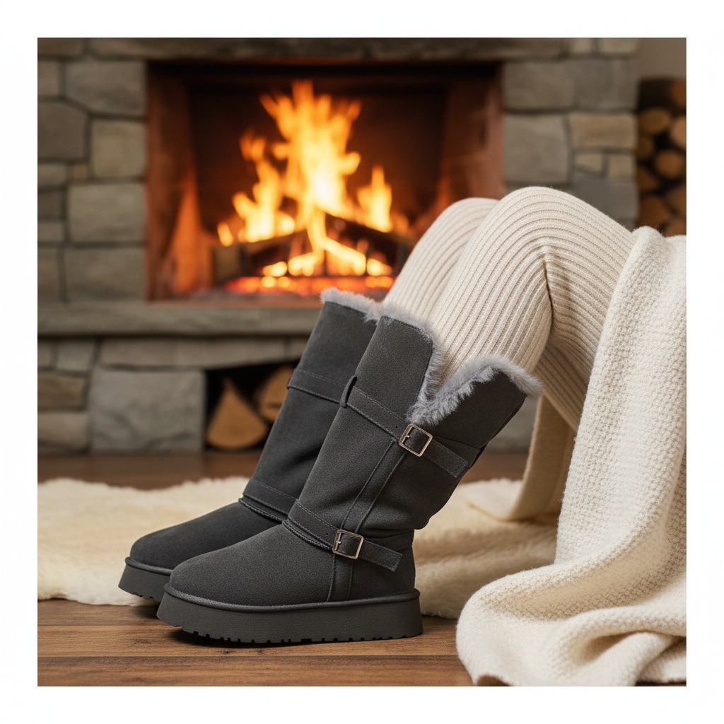Zapatos de nieve de mujer gris grueso botas de nieve de mujer zapatos de algodón de invierno 2026 nuevo tipo dos botas de nieve de algodón grueso del noreste image 5