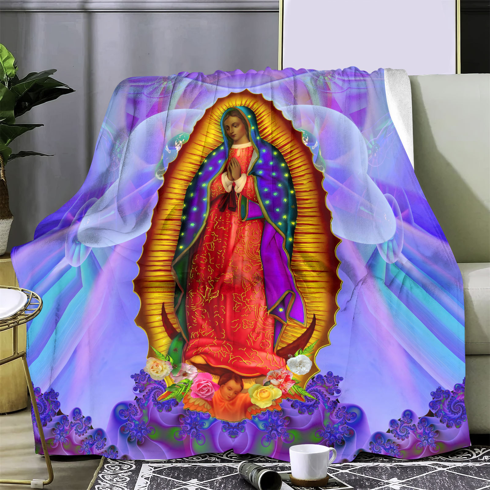 厂家直供3D印花法兰绒毯加厚双层毯空调毯婴儿可定图案天使