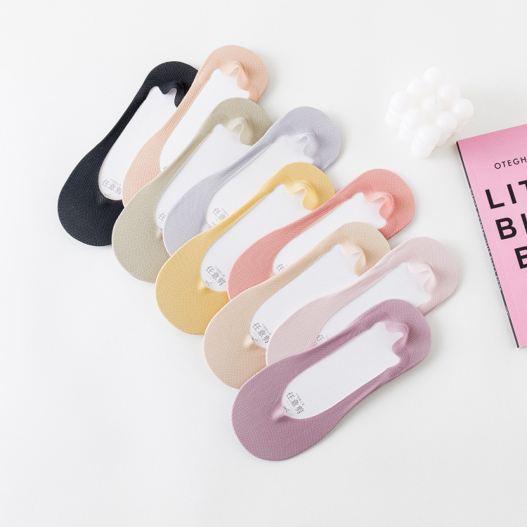 Arbitrary Cut Ice Silk Boat Socks Shallow Mouth Silicone Anti-dropping High Heels Foot Bottom Cotton Socks Children Spring and Summer Thin Invisible Socks