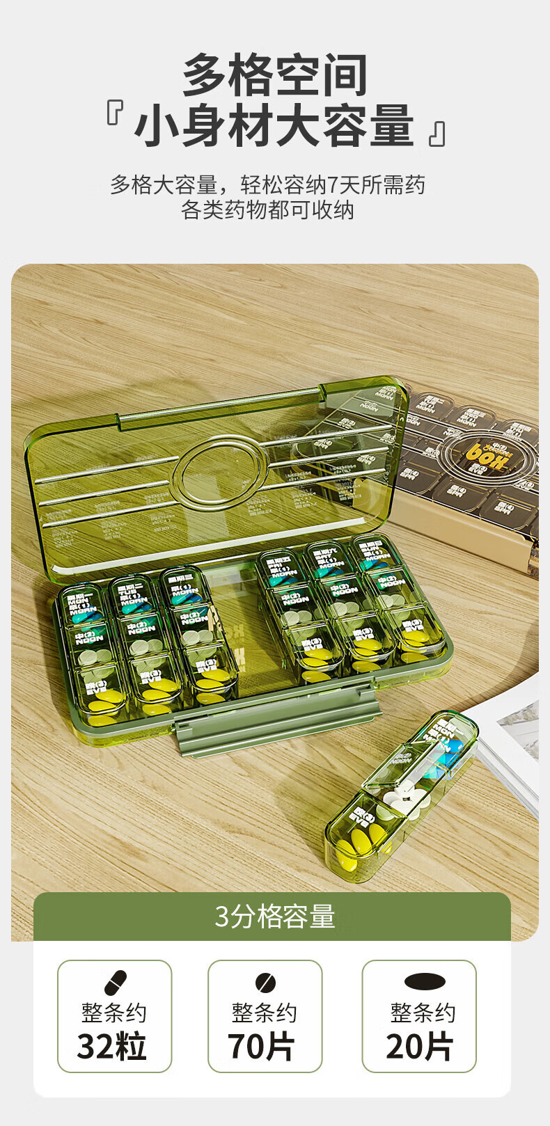 分格装药盒便携式7天一周药品物分装盒子随身老人提醒吃药分药器-阿里巴巴
