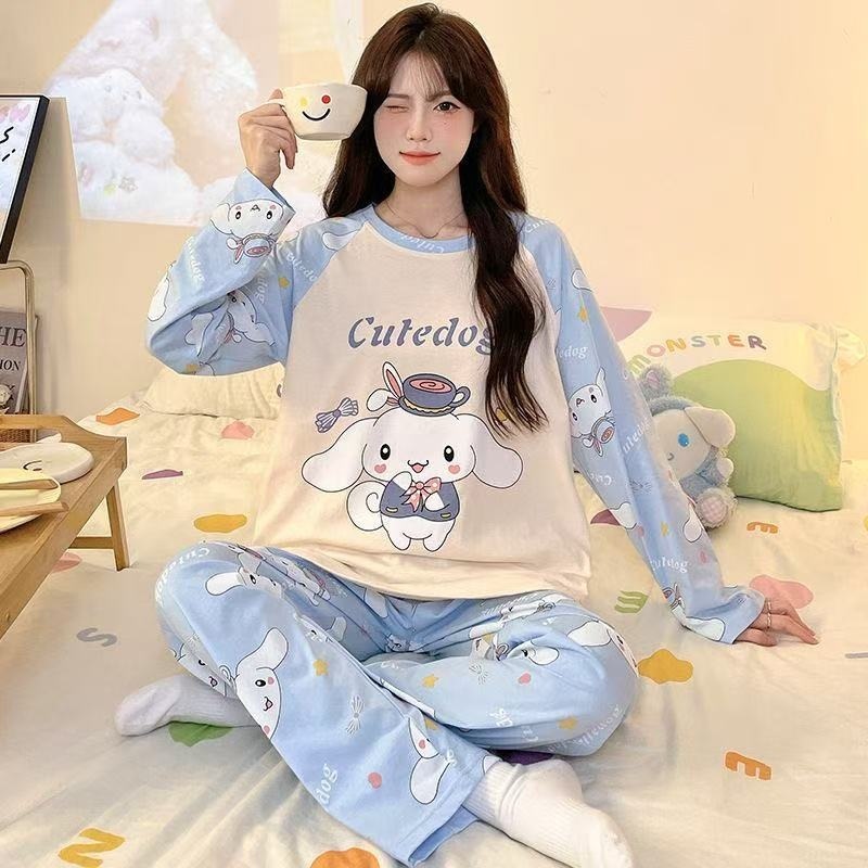 新款睡衣女秋季长袖长裤卡通薄款大码可爱少女款春夏季家居服套装|undefined