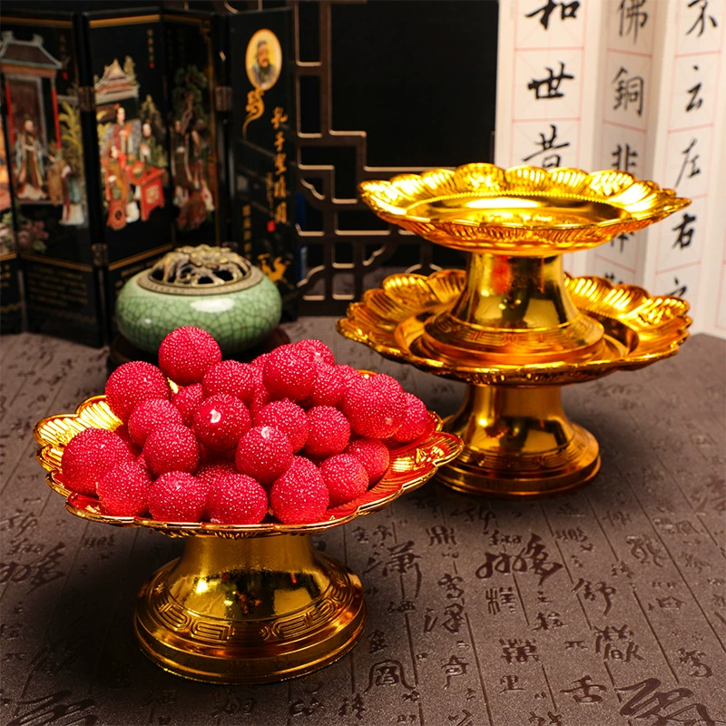 优买 Golden Lotus Plastic Gallfoot Water Fruit Pan Temple worshiping gods and Buddhas to worship ornaments for Taiwan Buddha tribute products