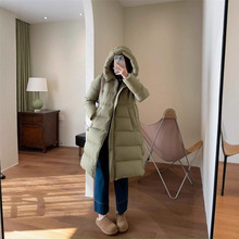 三星90白鸭绒连帽泡芙羽绒服长款宽松保暖外套女2025冬新款