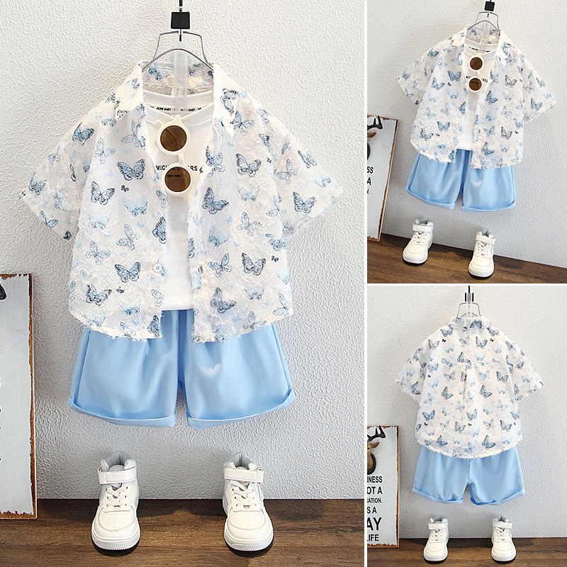 8142 Traje de verano para niños 2025 Nuevo estilo Camisa de manga corta de moda para niños Pantalones cortos Ropa de bebé de dos piezas de moda