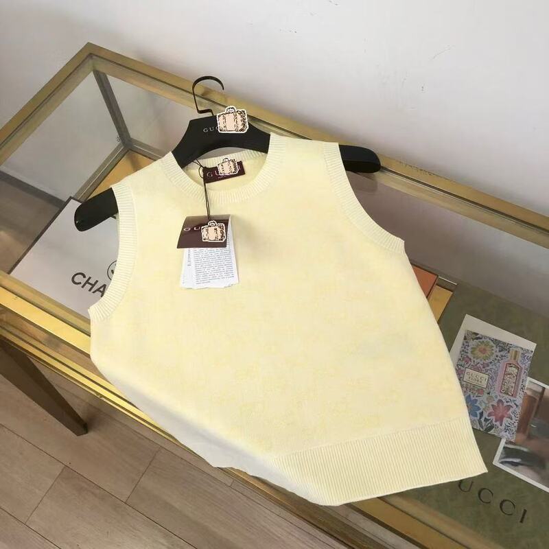 2025 Spring and Summer g Family Correct Version Cotton Round Neck Sleeveless Top Vest Women's Light Yellow 2025 Spring and Summer g Family Correct Version Cotton Round Neck Sleeveless Top Vest Women's Light Yellow