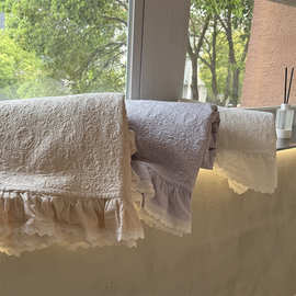 60支加密平纹法式慵懒绗缝床盖三件套婴儿棉巴洛克浮雕花边四件套