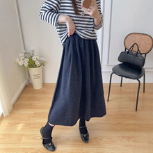 气质百搭刺毛半身裙女 2025秋冬 新面料A字摆裙藏青中长裙伞裙子