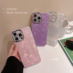 鐳射閃粉適用蘋果15Promax手機殼閃粉鏡頭膜iPhone14貝殼紋保護套