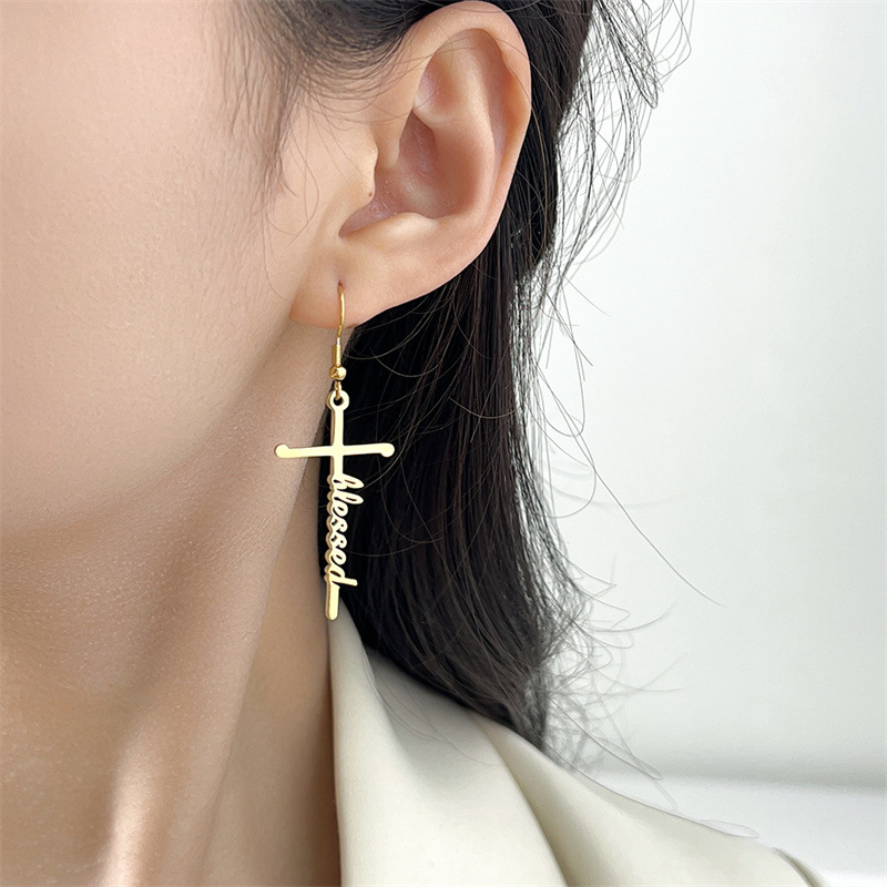 Drop Earrings Classification 1 Pair Retro Simple Style Cross Letter Titanium Steel Drop Earrings