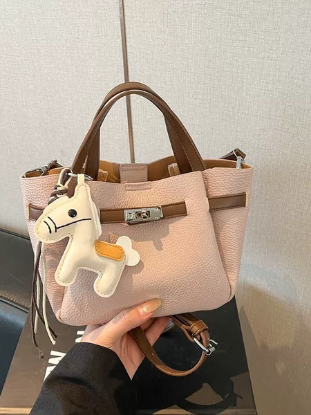 Simple and Unique Solid Color Design, Large Capacity Bucket Bag, High-End New Style, Sweet and Stylish Handbag, Trendy Mother-Daughter Bag