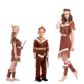 COS万圣节俏丽印第安人公主土著服亲子装流苏野人森林猎人演出服