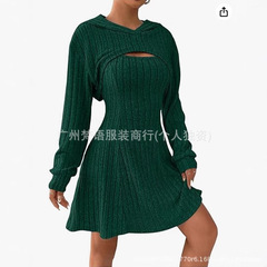 欧米の独立駅の人気女性のシンプルな甘い風のファッションスーツ秋冬の帽子のマントのスカートの2つのセット
