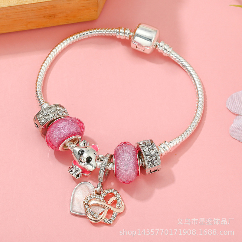 Infinite Love Pendant Pink Charm Bracelet Women's DIY Alloy Silver Plated Dog Beaded Bracelet Panjia