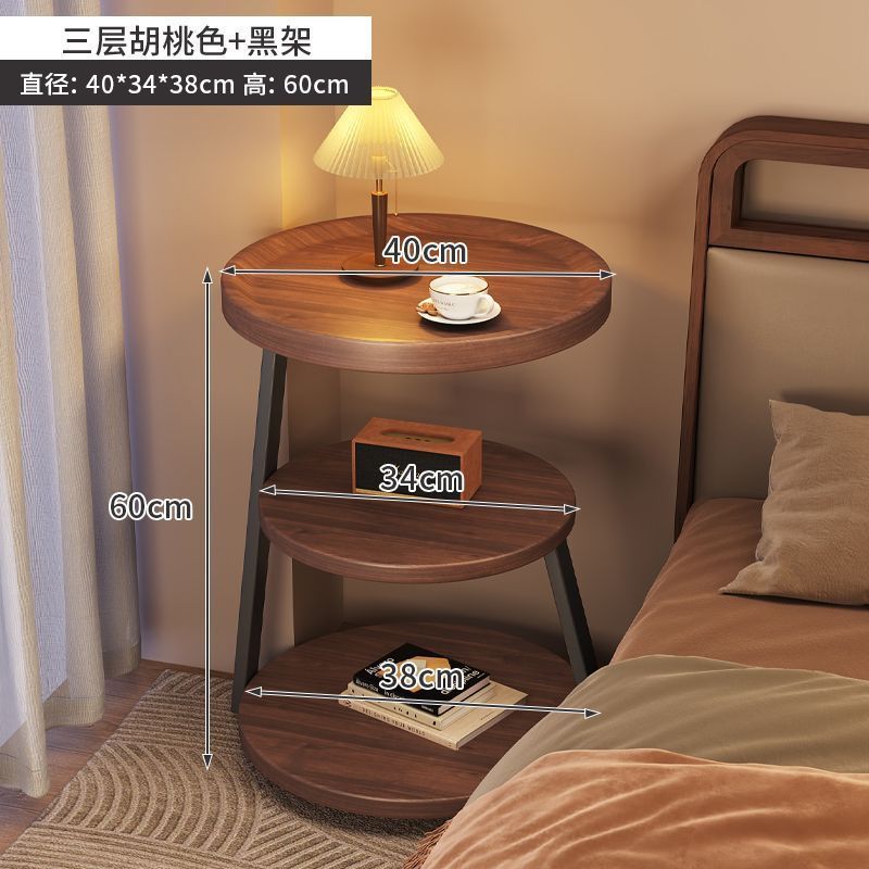 家庭用寝室用アイアンベッドサイドテーブル、小さな賃貸住宅用の小さなサイドテーブル、シンプルな収納ラックキャビネット、3層ウォールナットカラー|undefined