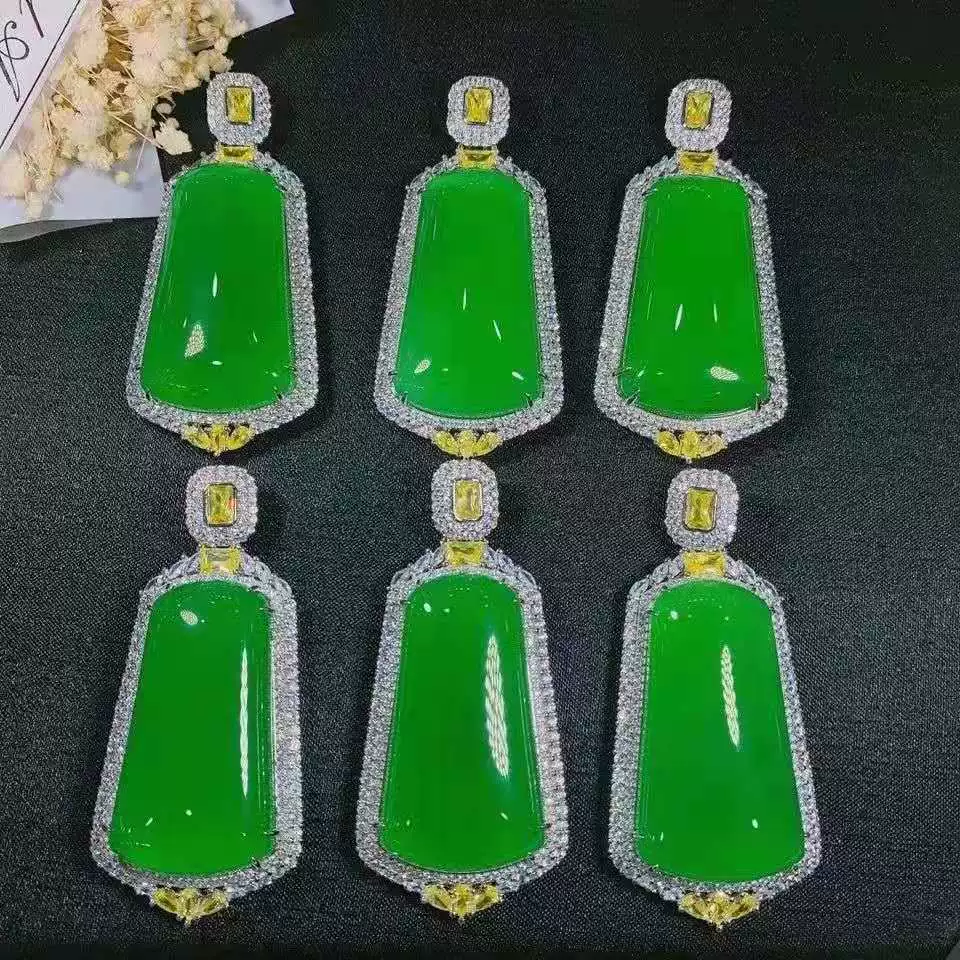 Stone inlay jade, pendant, set, silver 925 sample