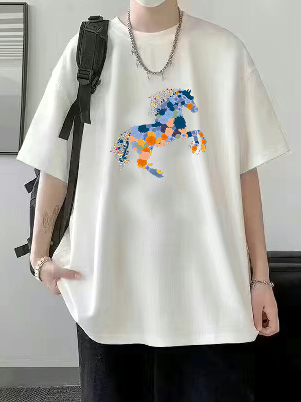 Verano nuevo estilo de seda de hielo tendencia camiseta suelta estilo de Hong Kong impresión cuello redondo camiseta de manga corta tendencia femenina todo fósforo camiseta fría