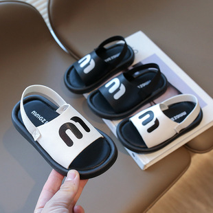 2025 Korean Style Summer Baby Girl's Fashionable Soft-soled Beach Shoes Women's Small and Medium-sized Children's Letters All-match Slip-on Sandals
