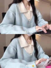 2025早春新套装韩系穿搭学院风针织衫两件套领上衣毛衣慵懒风
