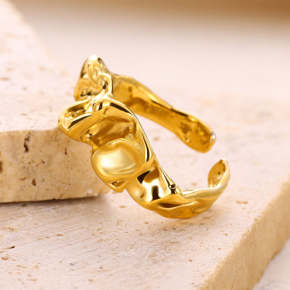 Stone-Free Inlay Material PVD Coated Real Gold Plated Irregular Solid Color 304 Stainless Steel Elegant Waterproof Non Tarnish Open Rings