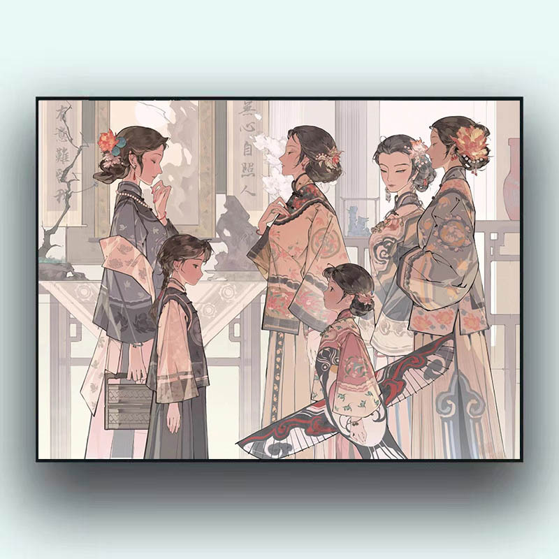Ancient Style Engagement Picture Oil Painting DIY Hand-painted Coloring Therapeutic Stress Relief High-Quality Birthday Gift Living Room Decorative Painting