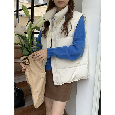 立领羽绒服马甲女2022冬新品韩系保暖白鸭绒短款面包服外套214501