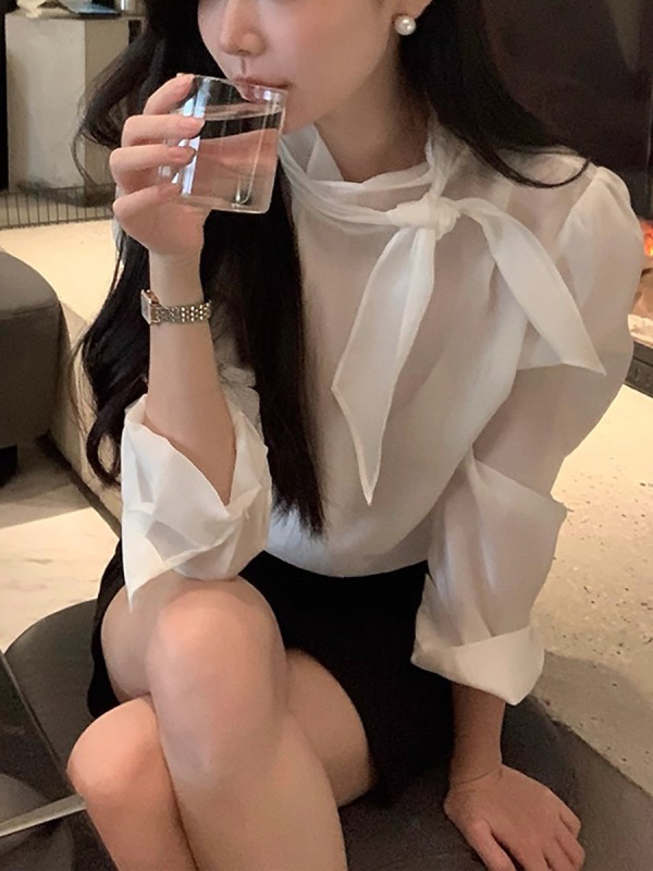 衬衫法式气质立领绑带设计感衬衣温柔风简约天丝上衣|undefined