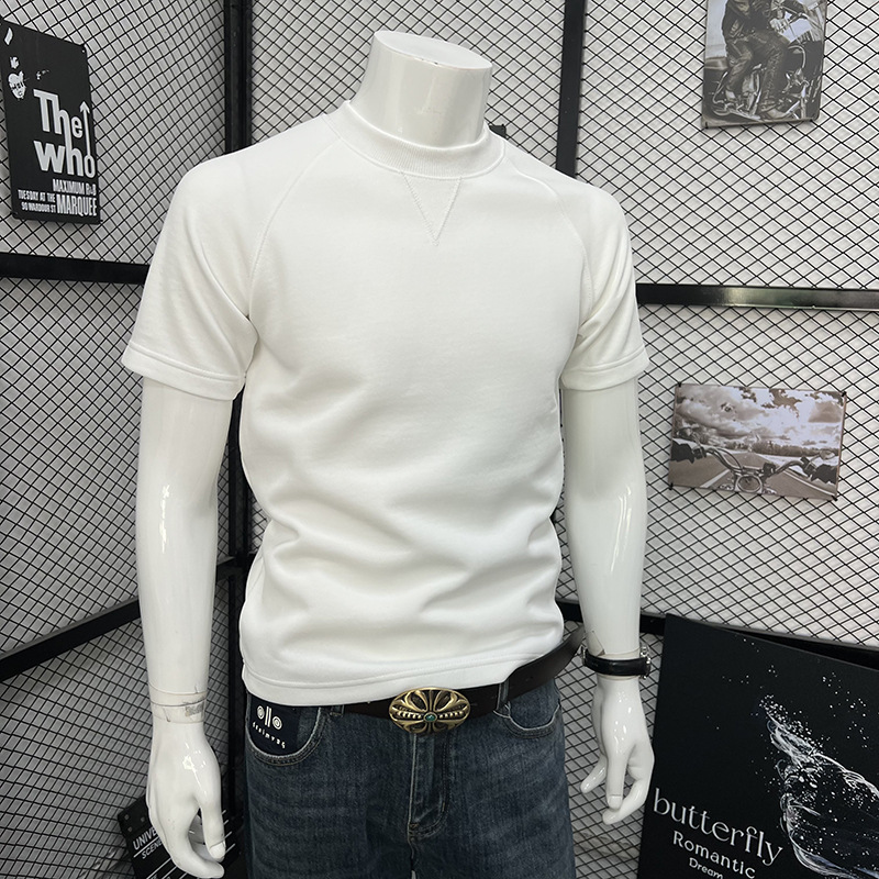 Men's Short Sleeve T-Shirt Round Neck Simple Solid Color Fashionable Versatile Trendy Handsome Spring Autumn Top_viptrois.com