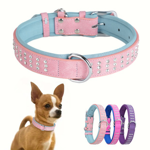 Cross-border New Dog Collar Rhinestone Pet Collar Adjustable Small and Medium Dog Collar Dog Traction Rope