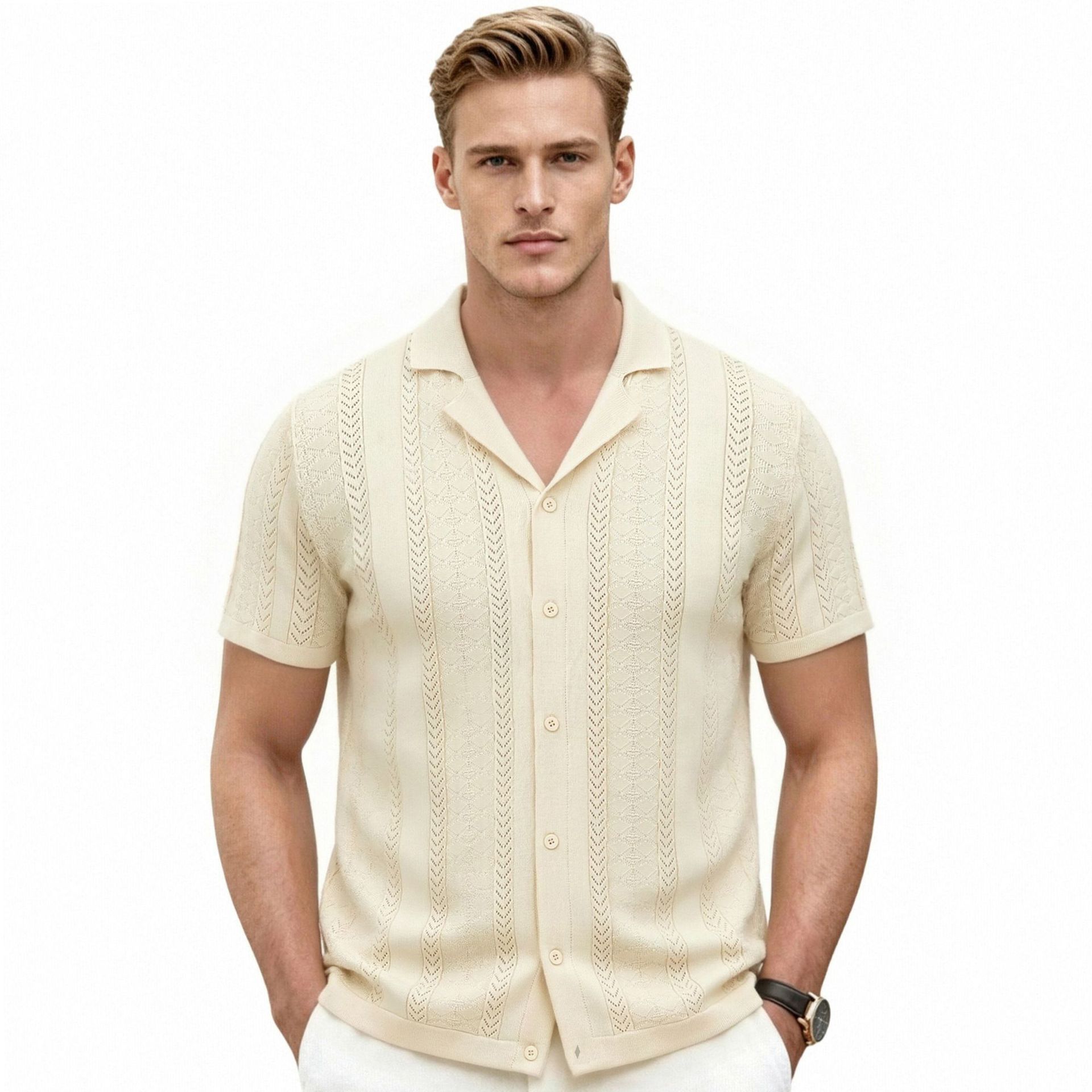 Camisa de Punto con Cuello Cubano para Hombre Modelo SJ0194 de Viscosa Transpirable para Verano image 9