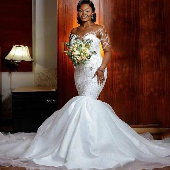 New African Mermaid Wedding Dress High Waist Slim Elegant Long Sleeve Skin Lace Bridal Dress New African Mermaid Wedding Dress High Waist Slim Elegant Long Sleeve Skin Lace Bridal Dress