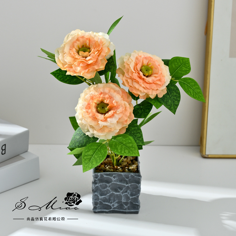 Transfronterizos tres cabezas koi flor bonsai moda imitación maceta flores falsas decoración del hogar fotografía de bodas adornos de flores artificiales