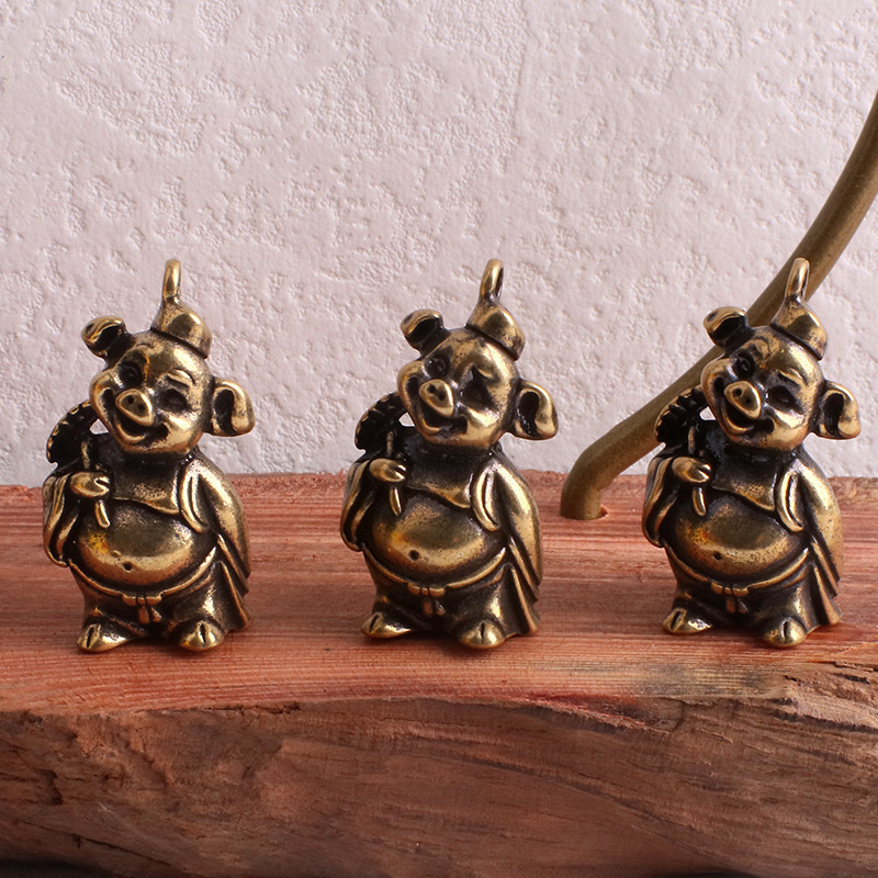 Pure copper pig eight ring keychain brass car key pendant smiling Buddha small pendant children Zodiac creative gift Pure copper pig eight ring keychain brass car key pendant smiling Buddha small pendant children Zodiac creative gift