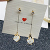 Long fashionable earrings, universal silver needle, cat's eye, simple and elegant design, silver 925 sample