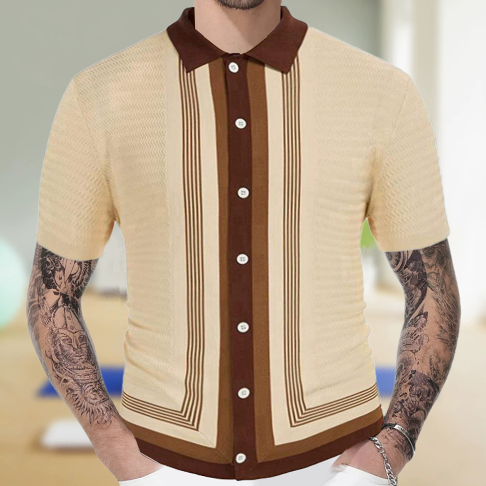 Summer knitted sweater, polo, Amazon, with short sleeve
