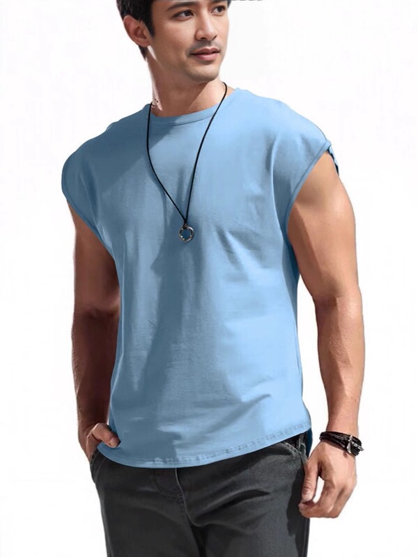Cross-Border Amazon Men's Clothing Summer New Style Sleeveless T-Shirt for Teenagers Casual Loose Solid Color Thin Vest T-Shirt for Men Cross-Border Amazon Men's Clothing Summer New Style Sleeveless T-Shirt for Teenagers Casual Loose Solid Color Thin Vest T-Shirt for Men